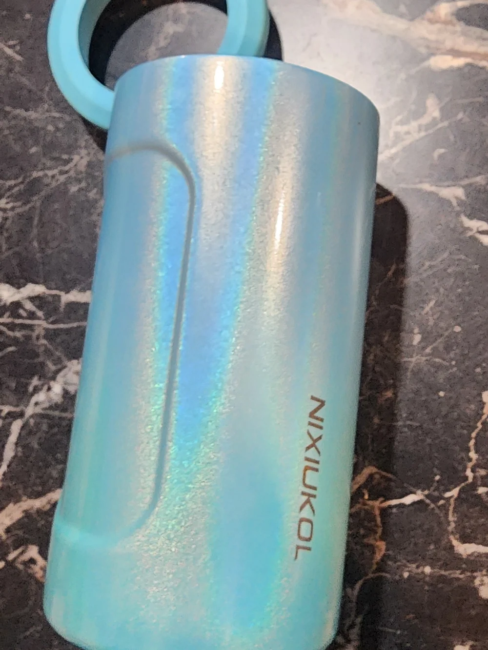 Holographic Light Blue Stainless Can Cooler with Top